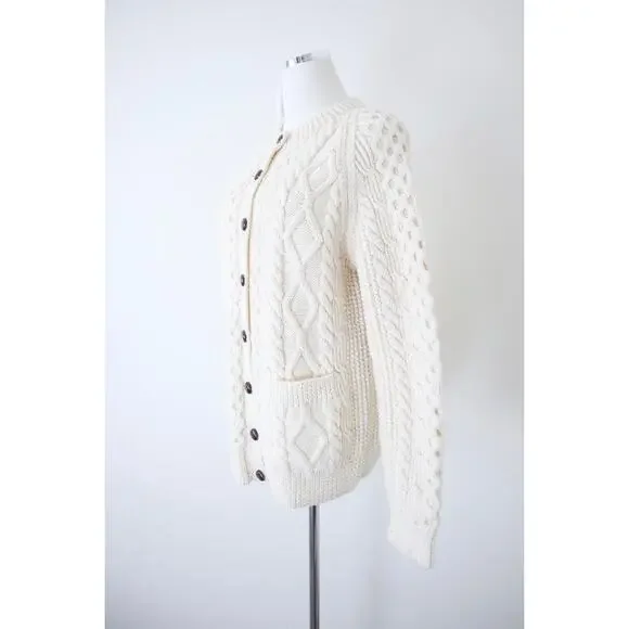 Vintage Handknit Cable Hand Knit Cardigan Sweater Carrick On Suir Ireland - Picture 5 of 14